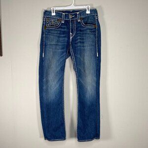 True Religion Billy Super T Denim Jean Men's 32 Blue Thick Stitch Flap Y2K USA